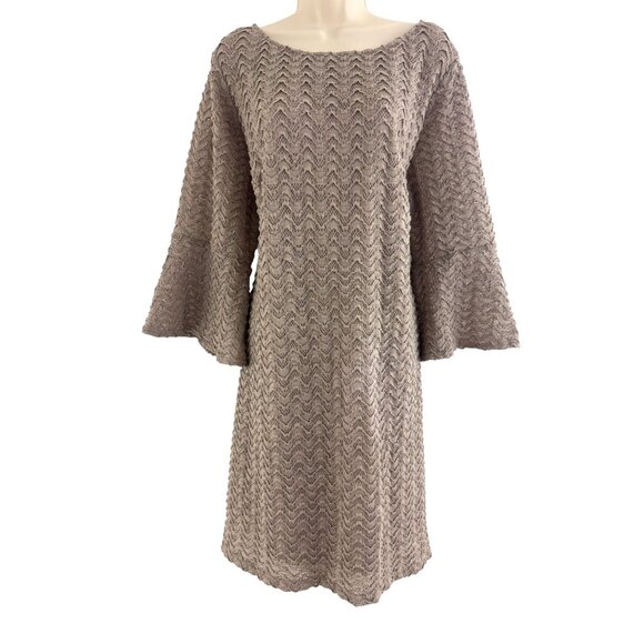 Beige Tan Knit Lace Shift Dress Bell Sleeves Size 24W 3X Plus Fall Evening Party - Picture 1 of 8